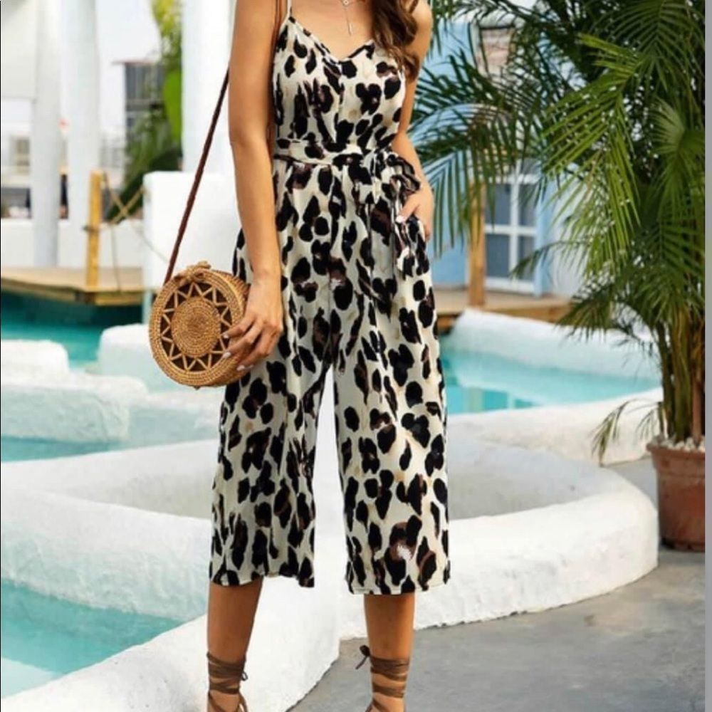 Leopard Printed Wide Leg Jumpsuit